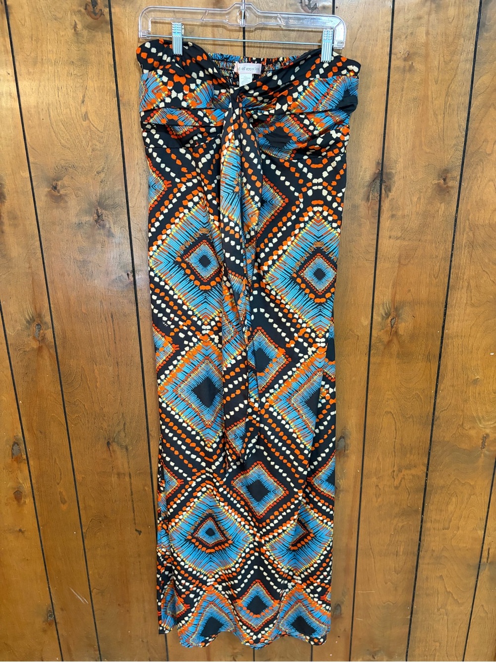 Band of Gypsies Black, Blue & Orange Strapless Sarong Dress